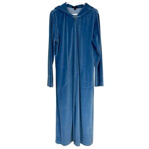 Women’s Lands’ End Blue Velour Zip Front Hooded Robe